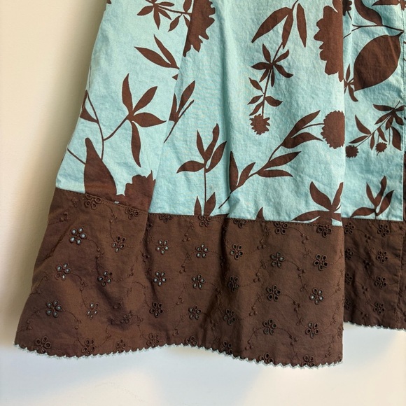 Y2K Teal and Brown Floral Skirt with Embroidered Eyelets size 6 Merona - Picture 2 of 8